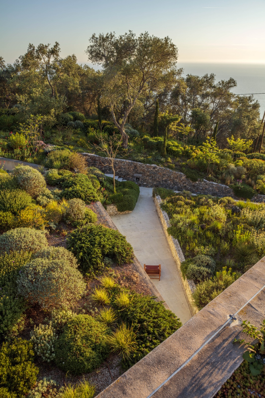Aerial view of terraced gardens
