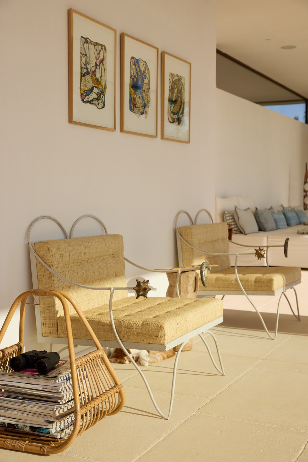 Living room seating with artwork